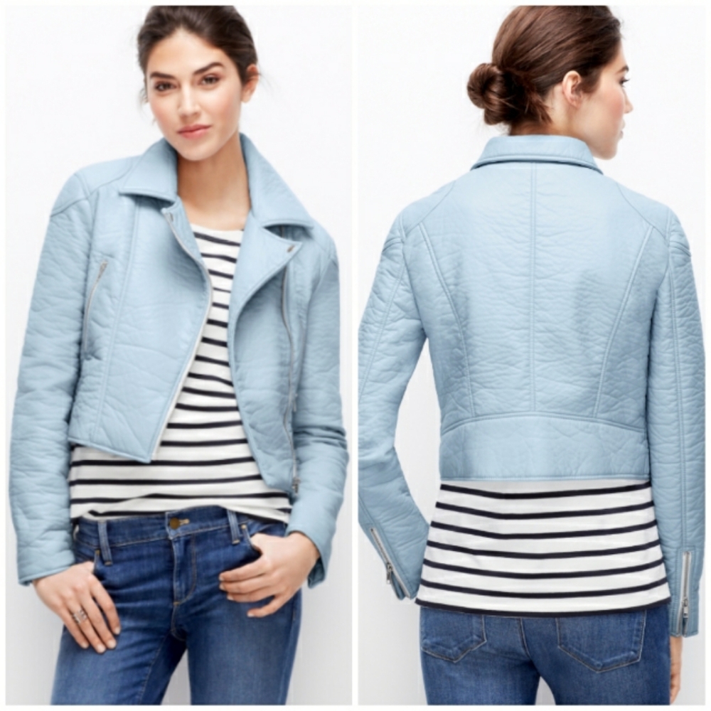 Ann Taylor Light Blue Faux Leather Moto Jacket